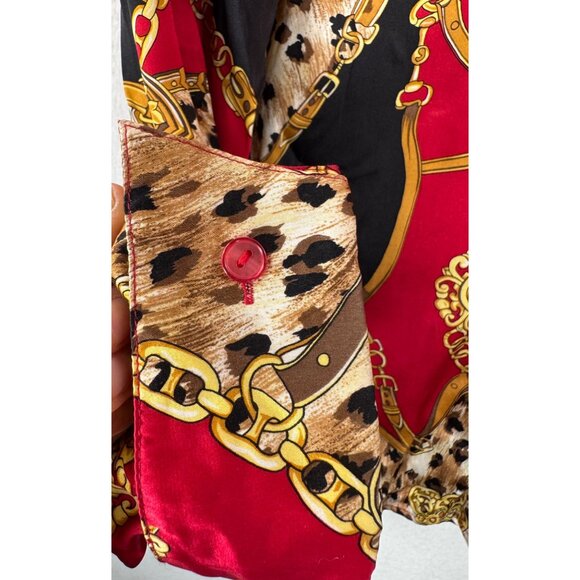 VTG Spencer Jeremy 10% Silk leopard chain print satin blouse 90s sz 6 - Picture 4 of 6
